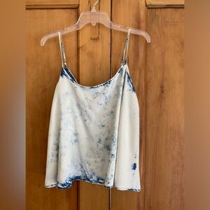 Spaghetti strap blue and white tie-dye top